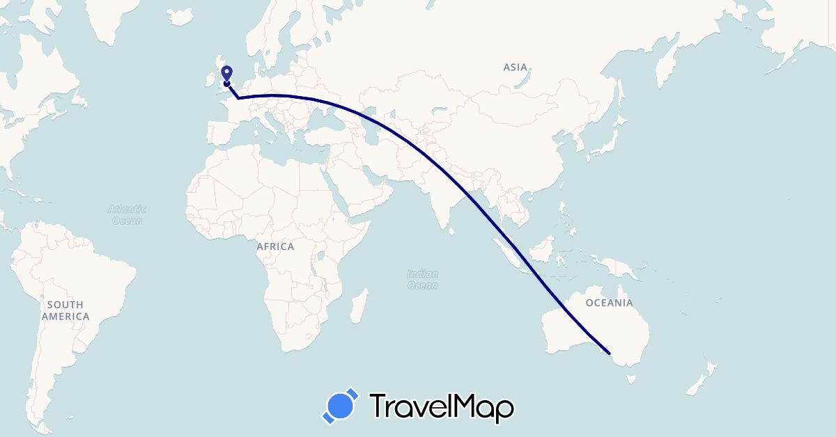 TravelMap itinerary: driving in Australia, France, United Kingdom, Singapore (Asia, Europe, Oceania)